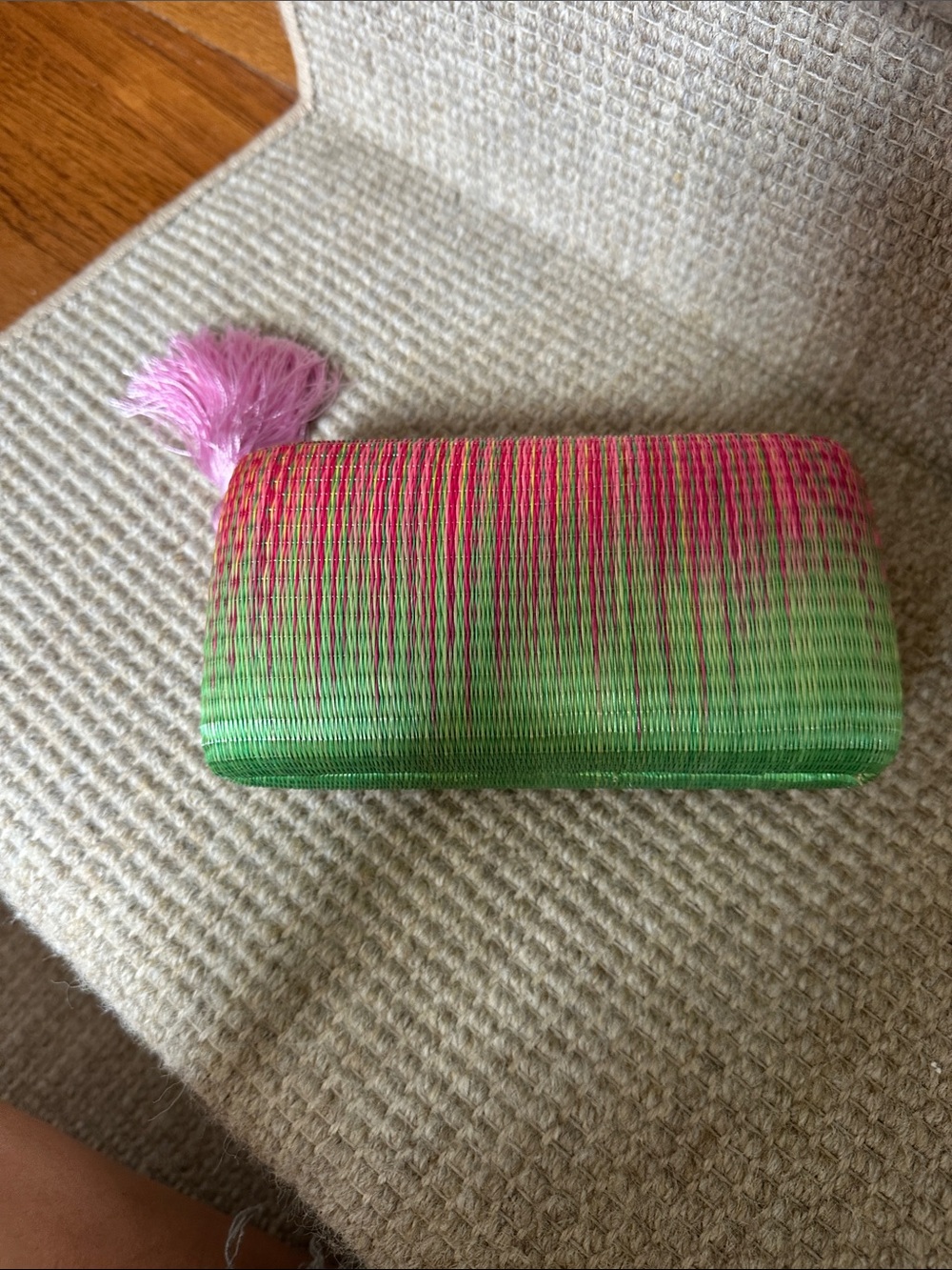 Pink & Green Woven Tassel Clutch